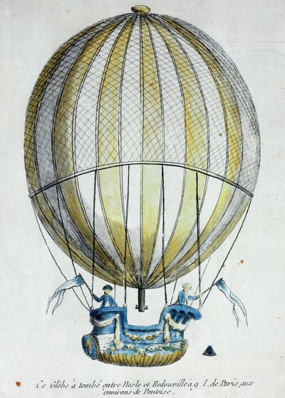 Le ballon de Jacques Charles (1746-1823) et Nicholas Robert (1761-1828) utilisé lors de leur vol depuis le Jardin des Tuileries, le 1er décembre 1783 - French School